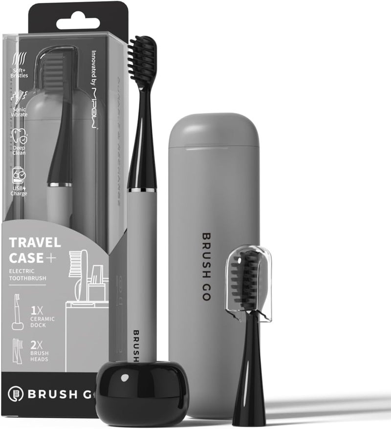 MiPow Slim Pro i4 Electric Toothbrush Rechargeable Smart Ultra Sonic 3 Modes Magnetic Travel Case &Ceramic Dock, 60Day Long Battery Soft Bristles 2Heads IPX7 Waterproof,Color-(Gray) - Image 1